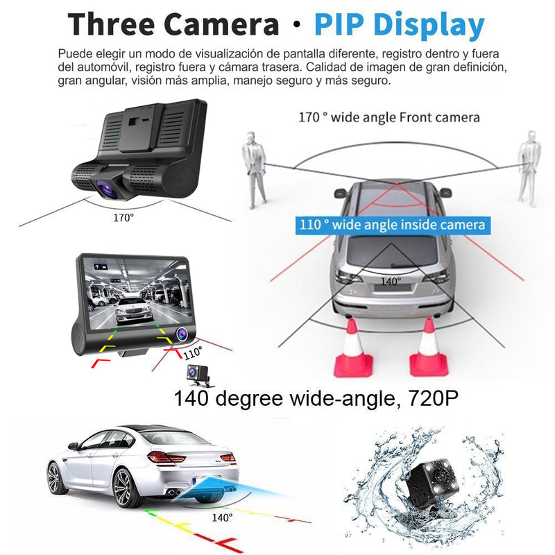 Camara Para Carro 3 Lentes DVR 1080p Full Hd Dash Cam 3 En 1