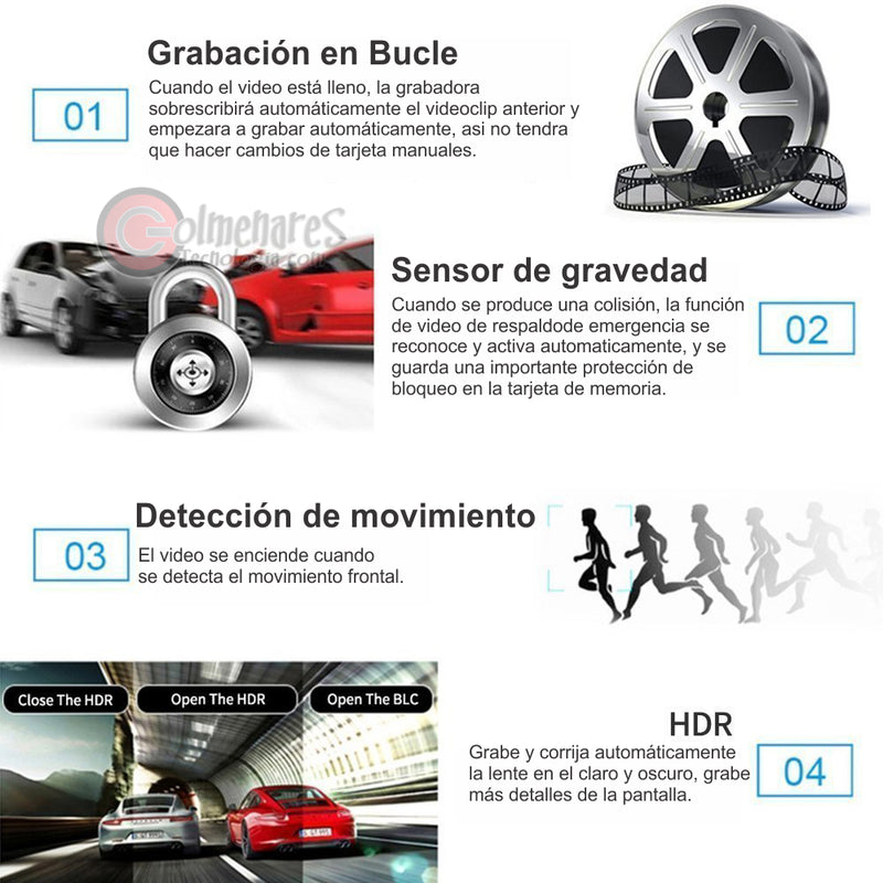 Camara Para Carro 3 Lentes DVR 1080p Full Hd Dash Cam 3 En 1